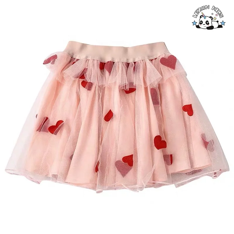 LEZONKIDS - Kids Clothing Girls' Embroidered Hearts Pleated Pink Tutu Skirt